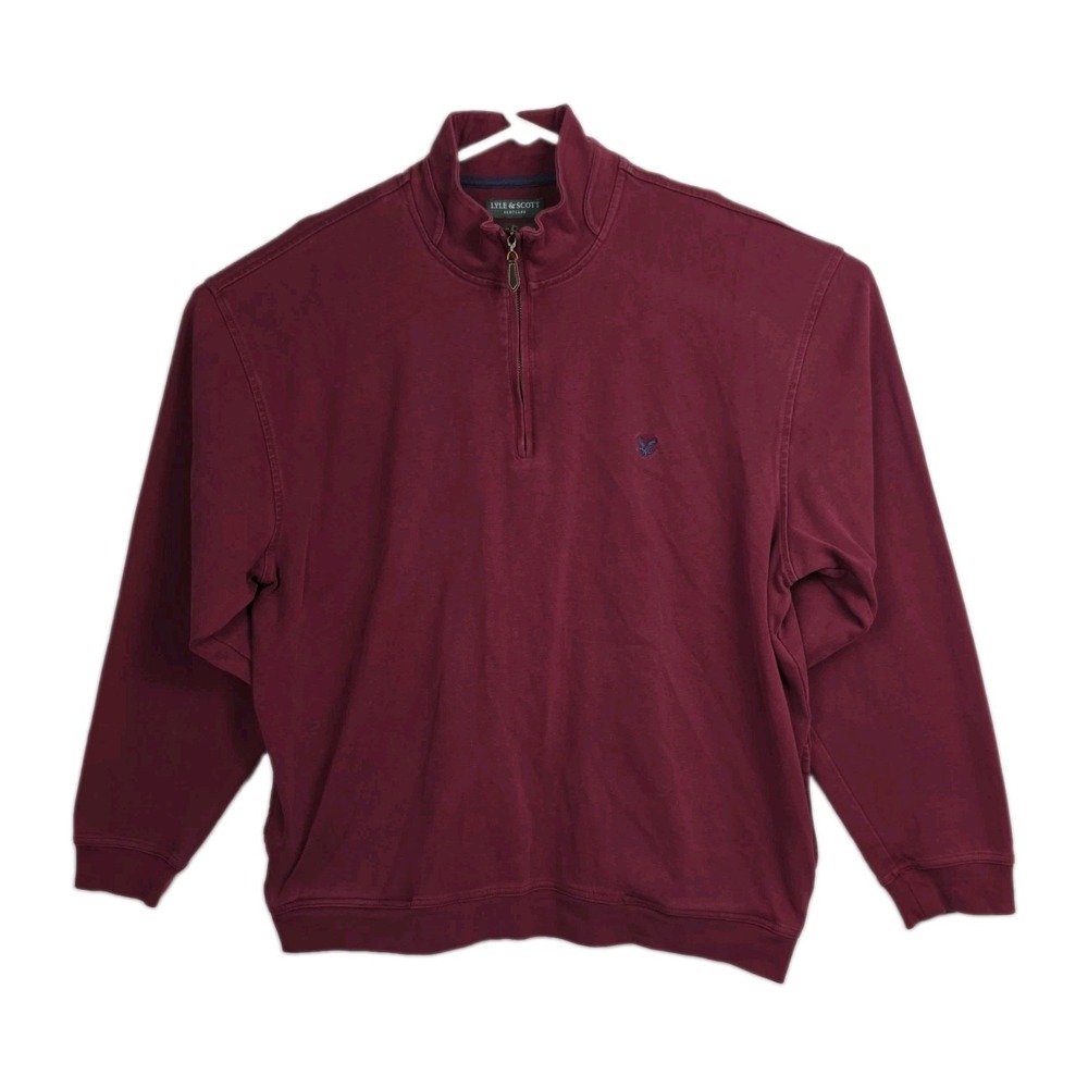 Lyle & Scott Mens XXL 1/4 Zip Sweatshirt Burgundy Pullover Long Sleeve Logo